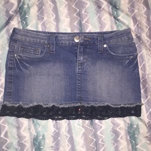YMI Jean mini skirt with black lace bottom size 9